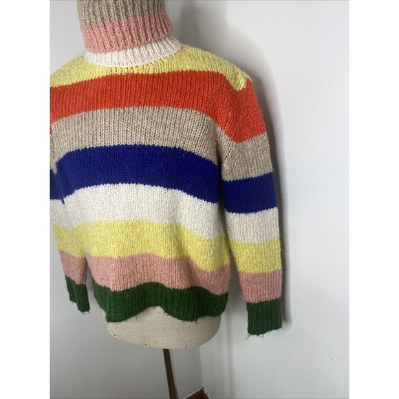 Anthropologie Gloria Striped Turtleneck Sweater Rainbow Chunky Knit Sz Small - Picture 2 of 8